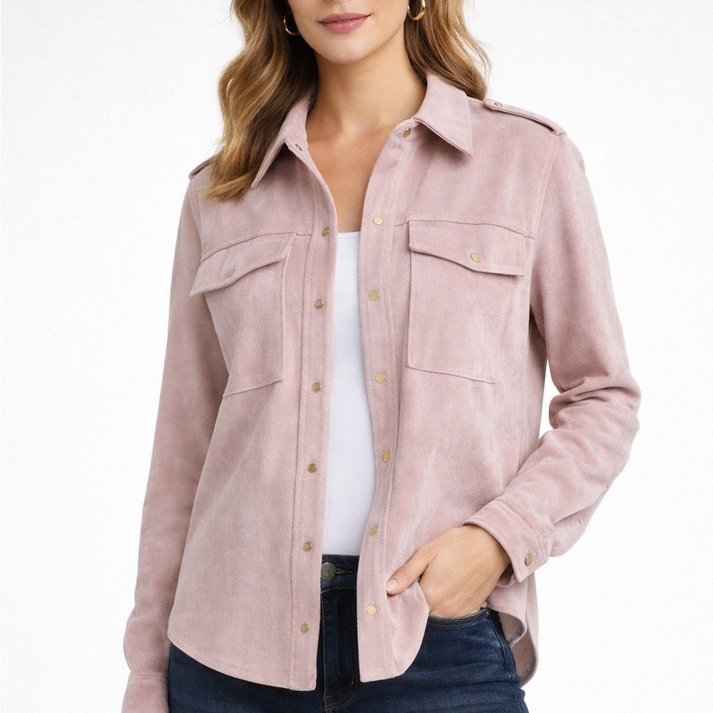 Tribal Jeans Blush Pink Velvety Utility Shirt Jacket, Snap Front- P/S